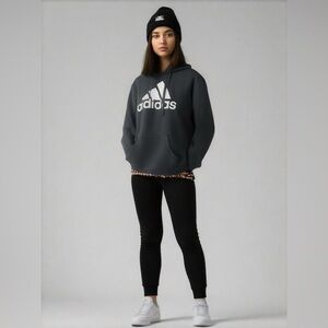 Adidas Womens Large Black Glitter Logo Fleece Hoodie